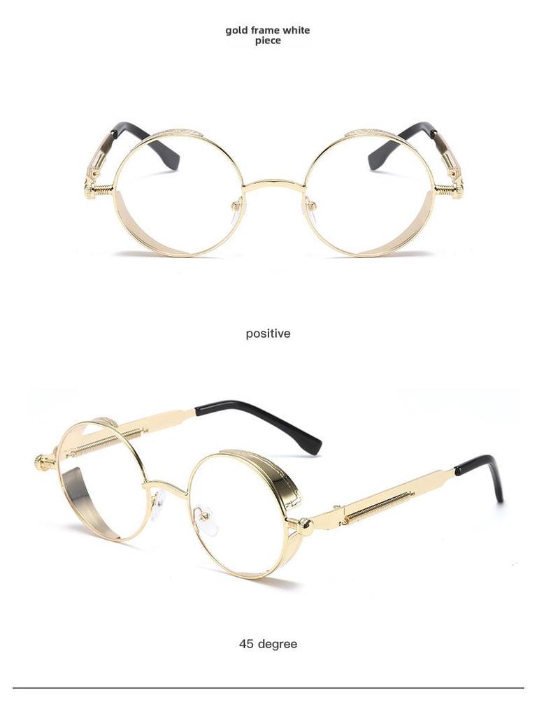 Versatile European-American Steampunk Metal Sunglasses with Spring Legs - Model 58028