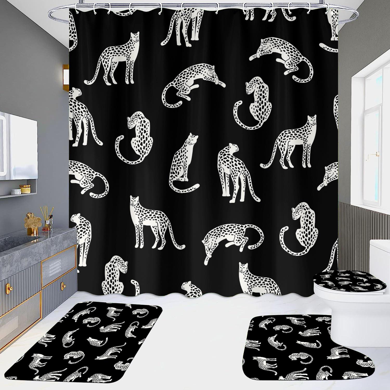 

4 шт. леопардовая серия, наборы занавесок для душа для ванной комнаты, нескользящие коврики для ванной комнаты, крышка для унитаза, коврик для ванной 4Pcs