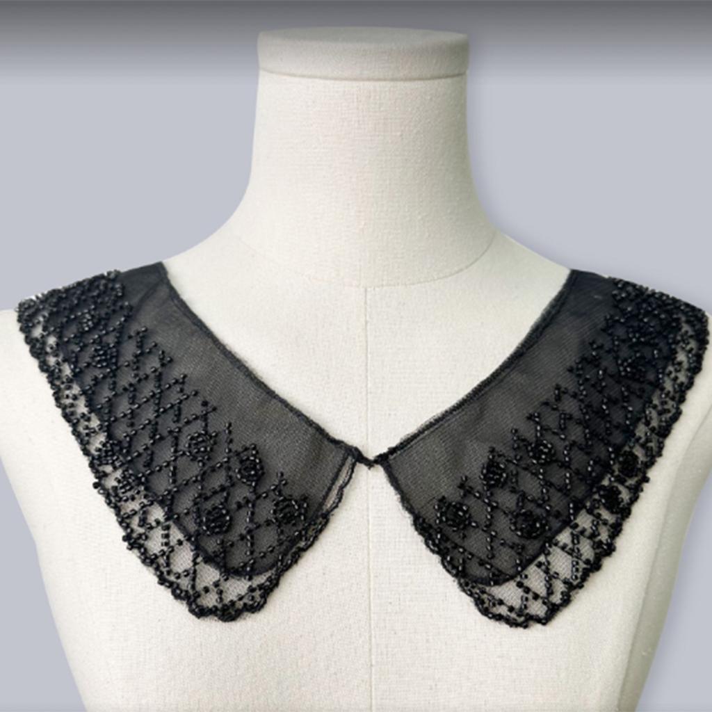 Elegant Organza Beaded Embroidered Faux Collar Necklace Half Shirt Blouse Choker Fashion Clothing Accessory for Women
