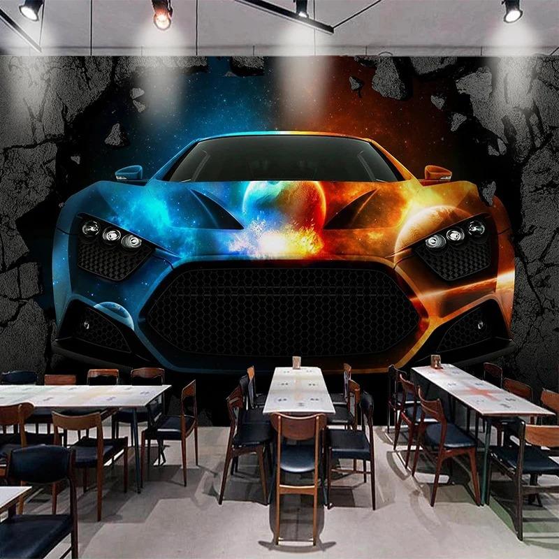 Carta da Parati Fotografica 3D Auto Cool Murales Ristorante Caffetteria Bar Sfondo Creativo Carta da Parati