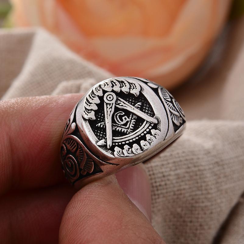 Original Design Freemason Logo Retro Thai Silver Unisex Rings Promotion Jewelry For Women Men Cheap Gifts