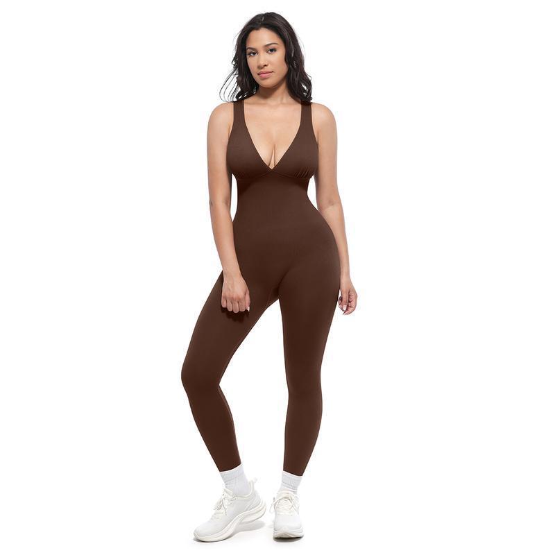 High Elasticity Fitness Sleeveless V-neck Tummy Control Yoga Jumpsuit for Women