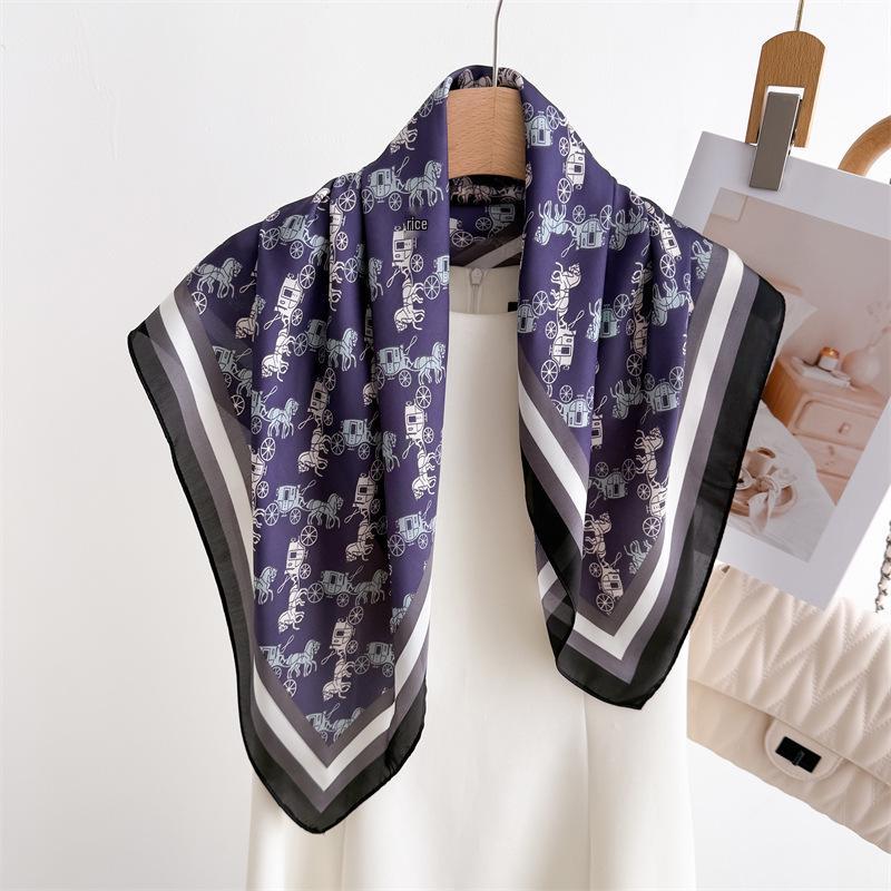 Elegant Spring Floral Silk-Blend Square Scarf - Headscarf & Neck Protection Neckerchief for Women