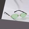 2 Pairs of Fashion Rimless Sunglasses Female Oval Retro Small Size Metal Suneyeglass Outdoors Casual Vacation UV400
