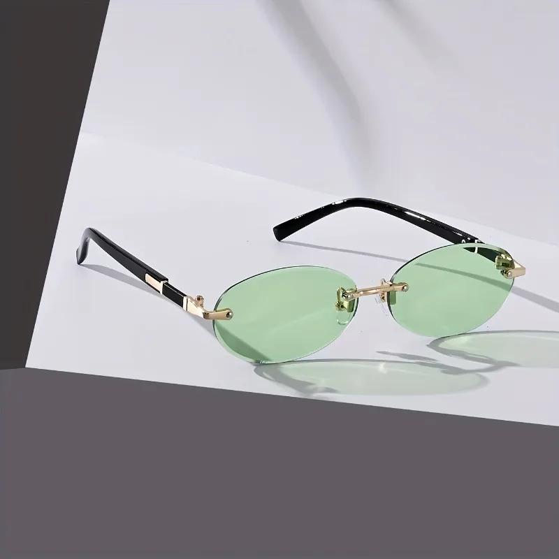 2 Pairs of Fashion Rimless Sunglasses Female Oval Retro Small Size Metal Suneyeglass Outdoors Casual Vacation UV400