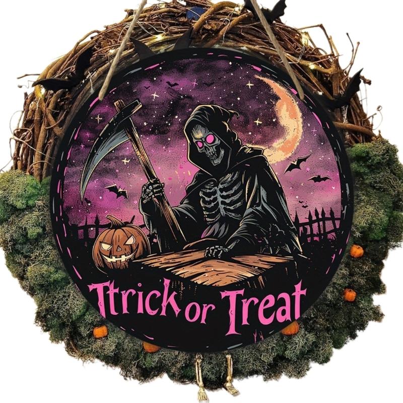  Halloween Decorations Welcome Sign Wooden Wreath Front Door Hanger Wooden Wreath