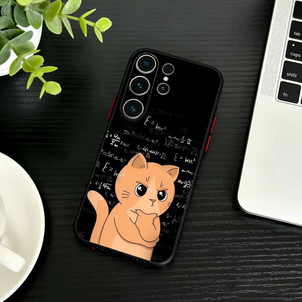 Thinking Cat Animal Phone Case For Samsung S26,S25,S24,S23,S22,S21,S20,Ultra,Plus,FE Black Soft Cover
