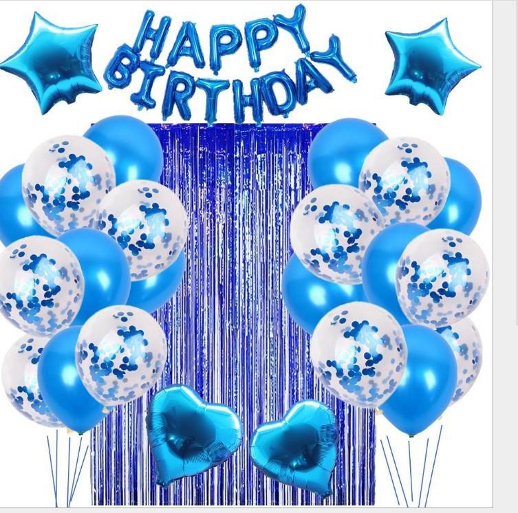 Happybirthday Birthday Balloon Set, Rain Curtain Birthday Letter Balloon Adult Kids Party