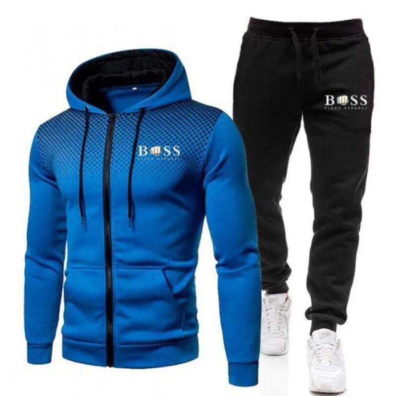 Herren Einfarbige Fleece Kapuzen Trainingsanzug Set Langarm Reißverschluss Oberteil Hose Sport Freizeit Outfit