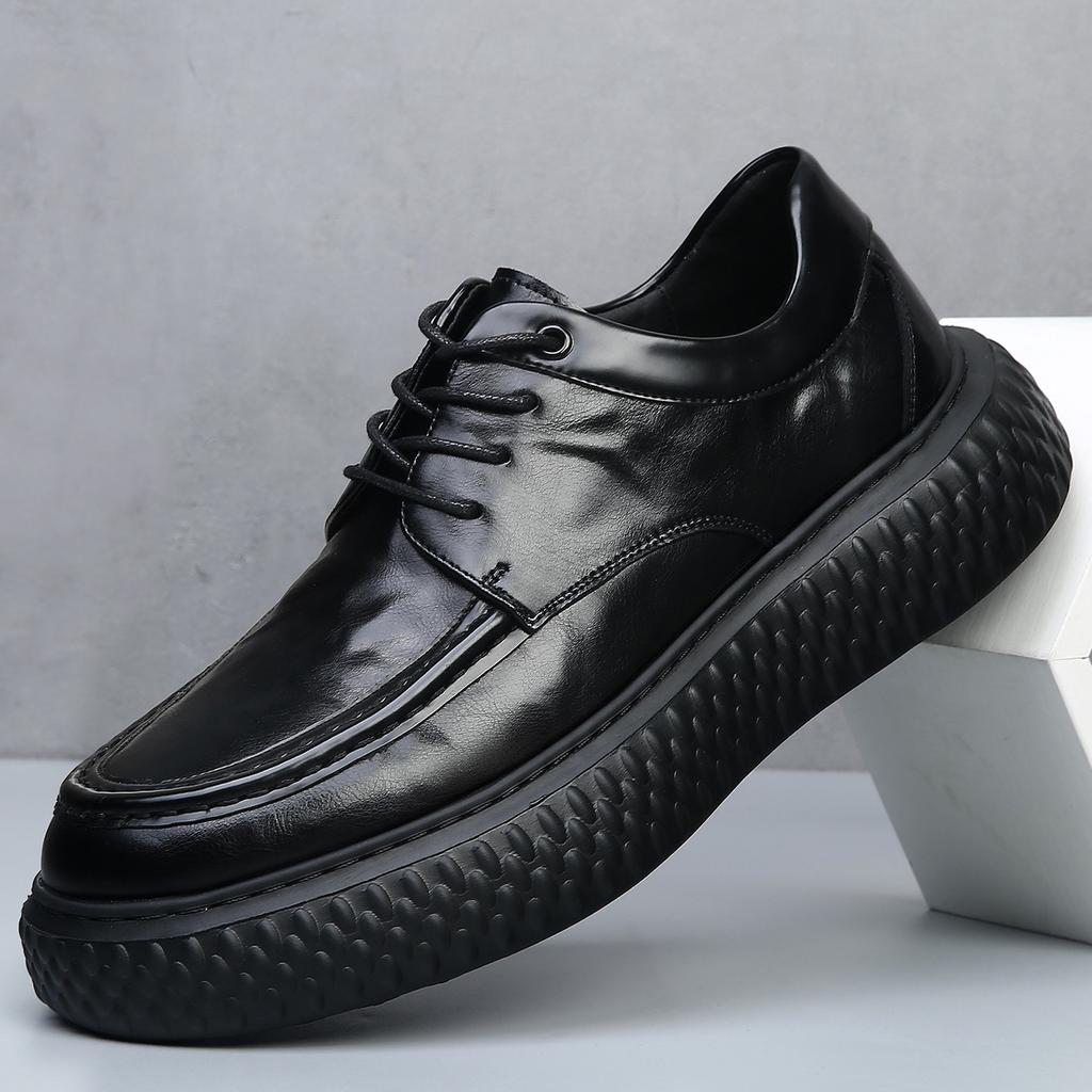 European Station High-end Business Casual Leather Shoes Men's Autumn and Winter New Fashion Trend Versatile Leather Thick-soled Height Increasing M