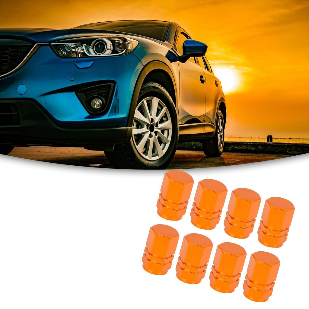ACROPIX Tire Stem Valve Caps Dustproof Hexagon Universal Orange 8 Pcs