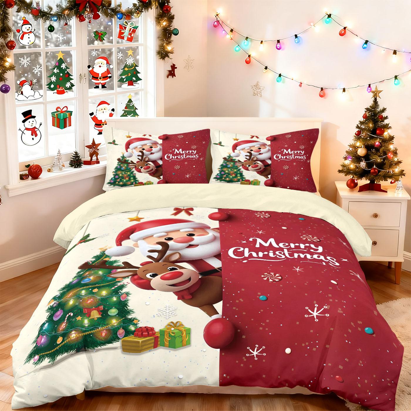 

Comforter 3Pc Merry Christmas Cartoon Santa Claus Printed Chipless Quilt Set Multi Size Bedrooms Dormitory Bedding Holiday Decoration Comforter (quilt)-EU Single(135*200cm)3pcs