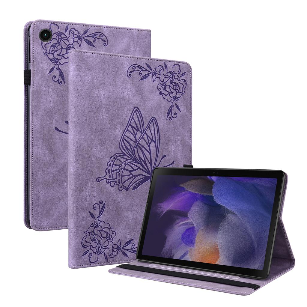 For Samsung Galaxy Tab A11+ Case Butterfly Flower Imprint PU Leather Tablet Cover with Card Slots
