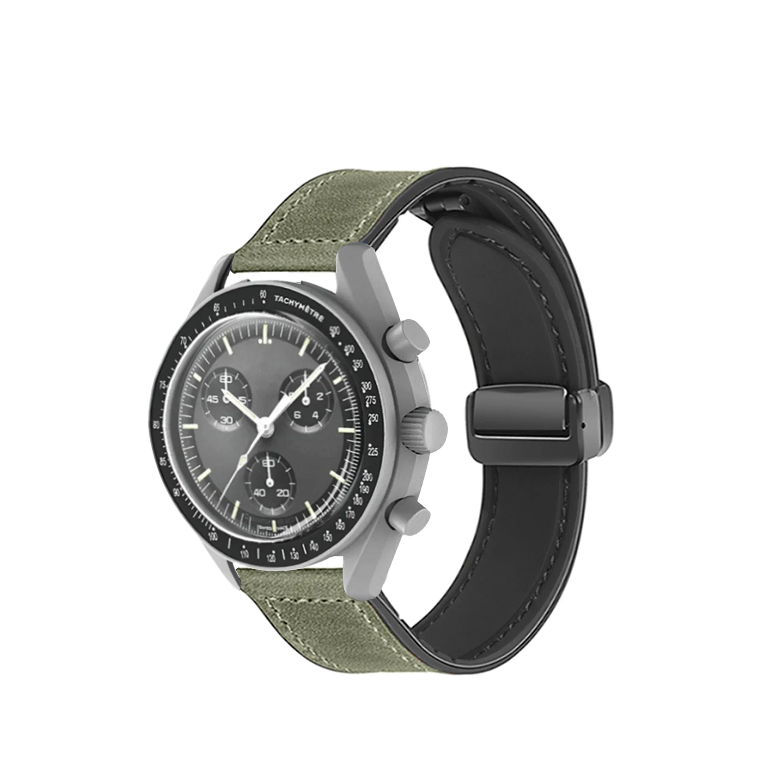 

20мм Шкіряний Ремінець Для Спільного Годинника Omega X Swatch MoonSwatch Planet Metal Магнітна Застібка Для Годинника Swatch Силіконовий Браслет Аксесуари For MoonSwatch зелений