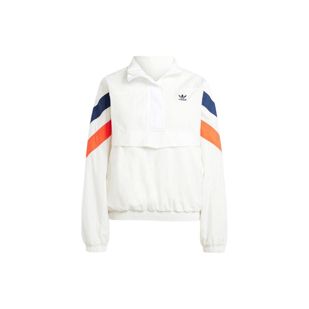 Adidas Originals Half-Zip Windbreaker With Color Block High Collar Loose Long Sleeve Jacket Women Outerwear White IS2320