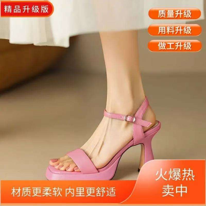 2025 summer Korean version waterproof table thick heel sandals women's square head open toe with fashionable versatile breathable wear-resistant