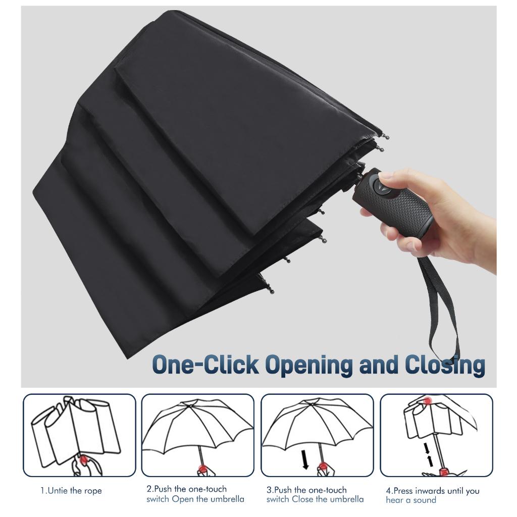 Foldable Umbrella Double Layer Lightweight Windproof 9 Ribs Parasol 23-inch Automatic Portable Strong Waterproof