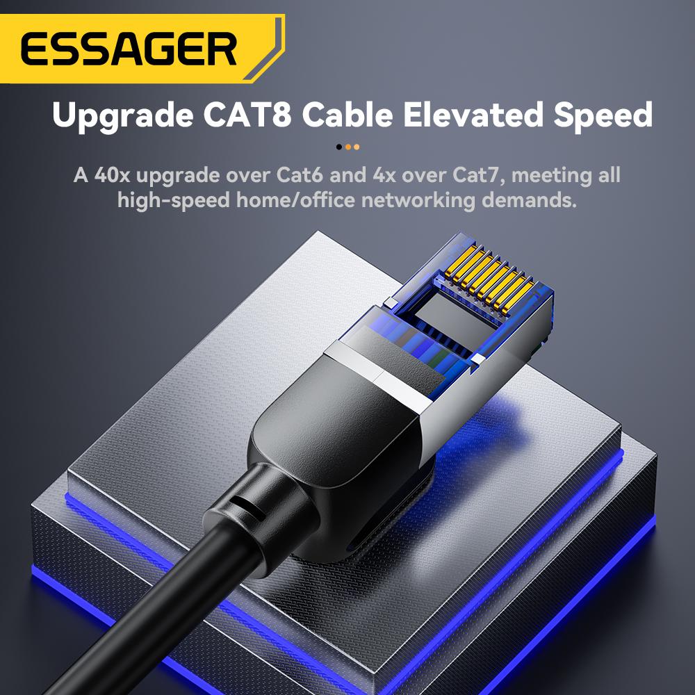 Essager CAT8 Ethernet Cable 40Gbps 2000MHz CAT 8 Networking Cotton Braided Internet Lan Cord for Laptops PS 5 Router RJ45 Cable