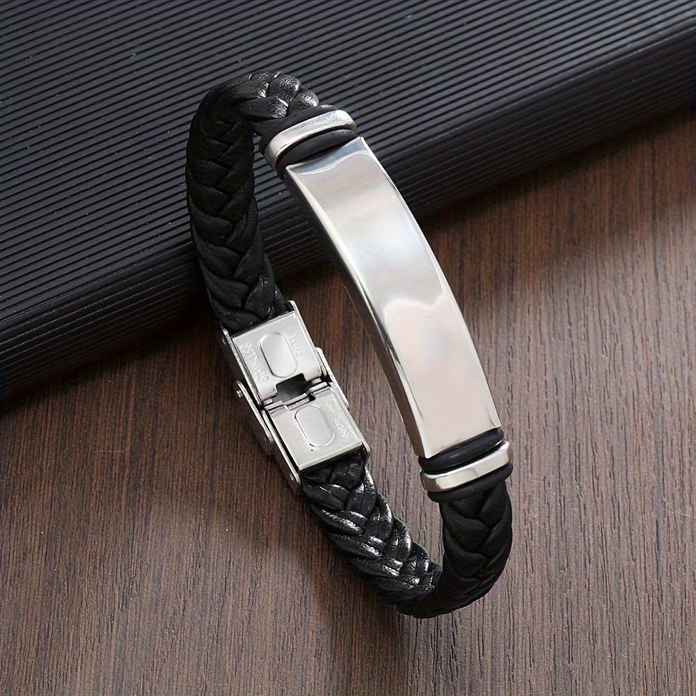 Titanium Steel Woven Leather Bracelet For Men Minimalist Polished Cuff Wristband Fashion Accessory