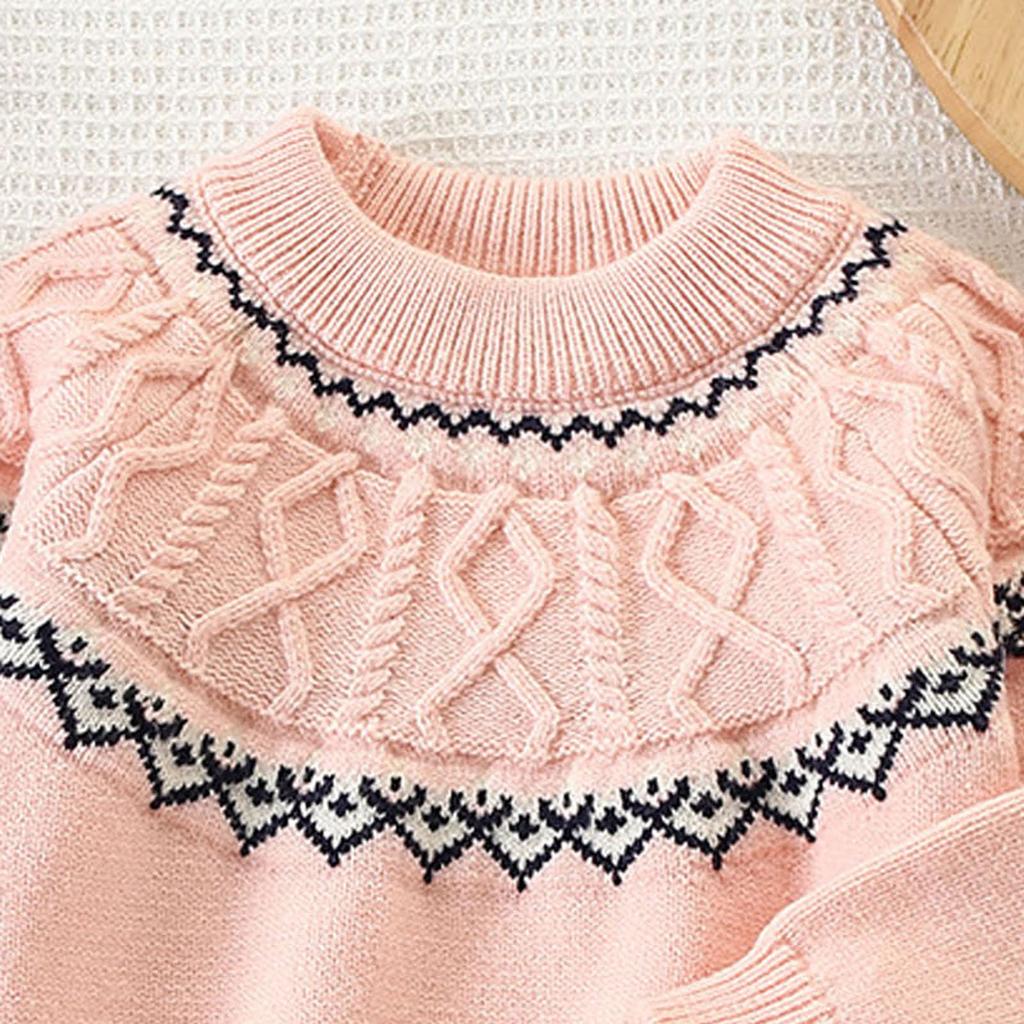 Girls Knitted Pullover Sweater with Pattern, Warm Long Sleeve Base Layer Top for Winter