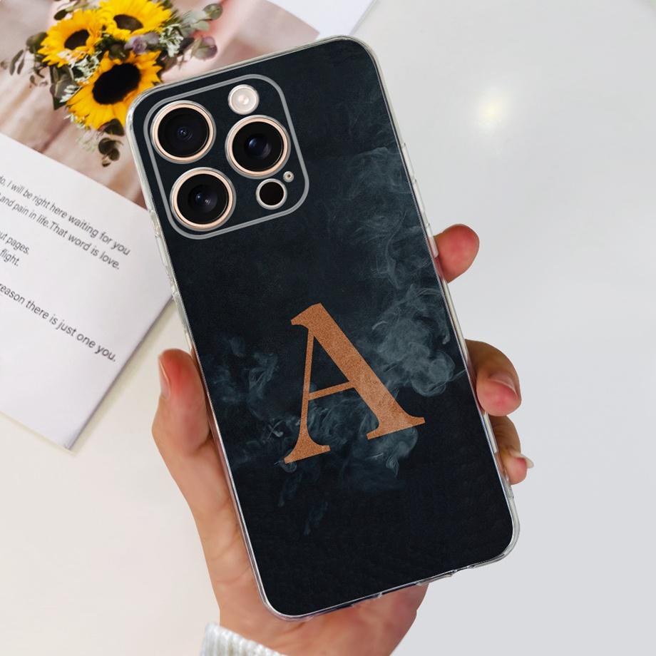 For iPhone 16 Pro Max 16 Plus Bumper Case Clear Soft TPU Coque Cover For iPhone16 16+ Initials Letter Pattern Silicone Funda