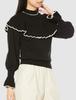 Lily Brown Openwork Frill Knit Top LWNT204148 Size F Women's Black, (Free Size)