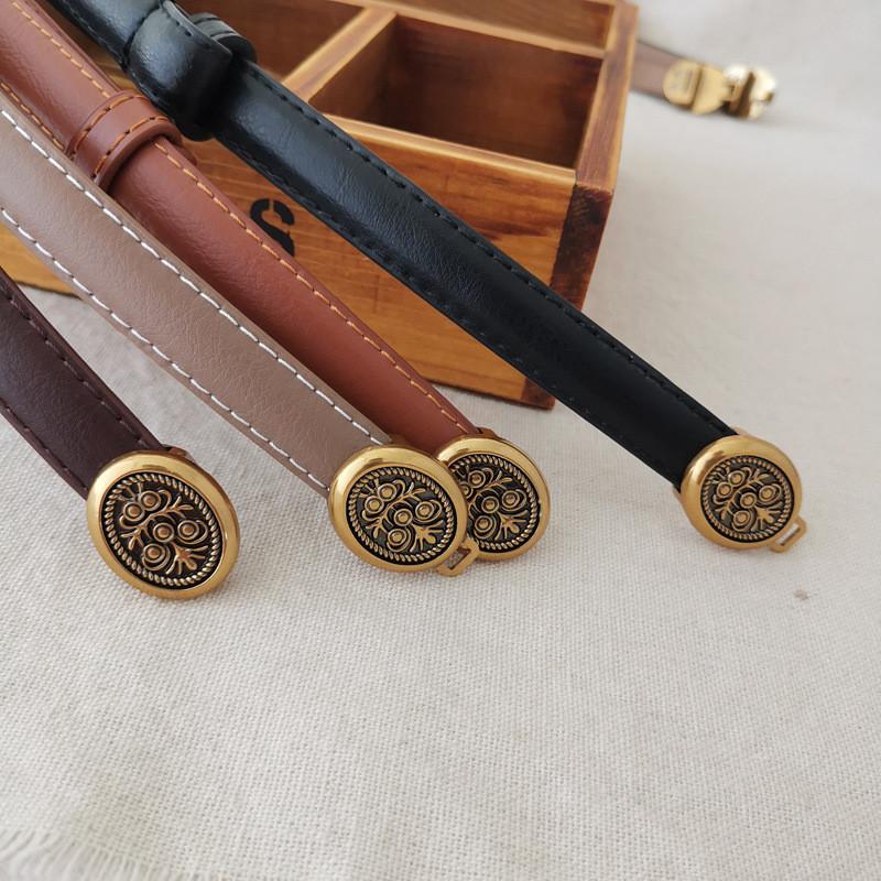 Womens Simple Black Leather Waist Belt With Alloy Closure For Versatile Style