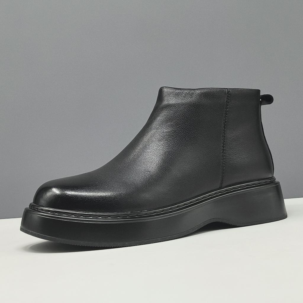 Leather black leather boots autumn and winter velvet cotton shoes Martin boots