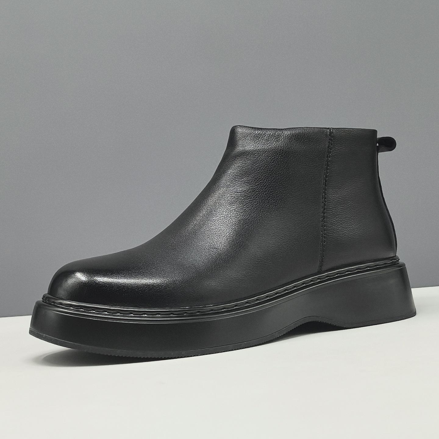 Leather black leather boots autumn and winter velvet cotton shoes Martin boots 38