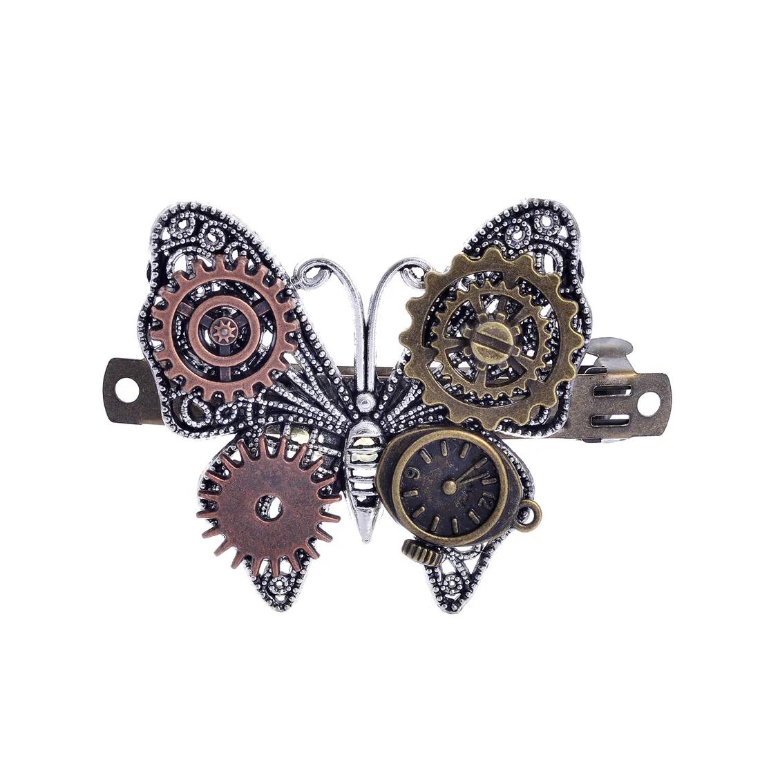 

Vintage Tiara Steam Punk Gear Butterfly Spring Hairpin Head Jewelry Steampunk Hair Pin Butterfly Clip for Women Accessories