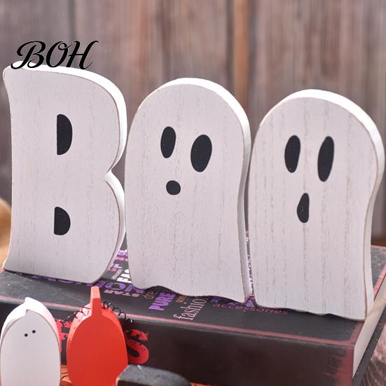 Decorative Tray Landscaping 3 Pcs Halloween Indoor Table Decoration, Cute Ghost Wooden Sign with Jute Rope, Rustic Ornaments Farmhouse BOO Block