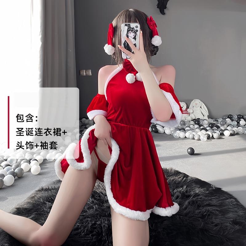 Sexy new year's day christmas uniform sexy lingerie velvet nightdress cosplay new c robe suit