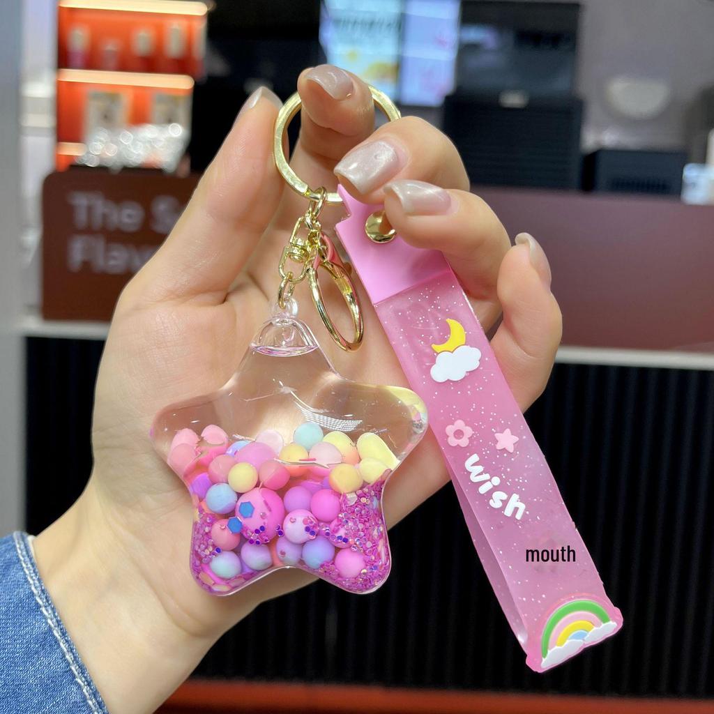 Acrylic Jelly Beans Oil-Filled Quicksand Star Keychain Pendant