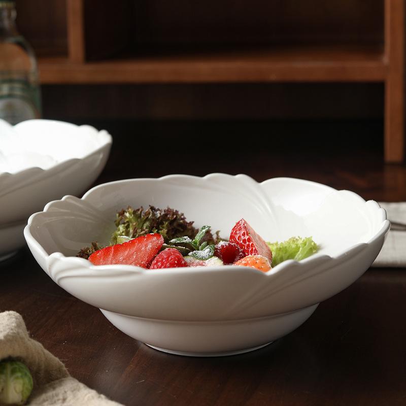Petalshaped Ceramic Bowl White Underglaze Large Soup Salad Bowl Creative Hat Design for Home Restaurant Hotel