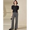 Bailuyu Pleated Puff Sleeve Round Neck Blouse