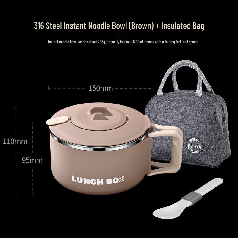 ZISIZ 316 Stainless Steel Instant Noodle Bowl with Lid