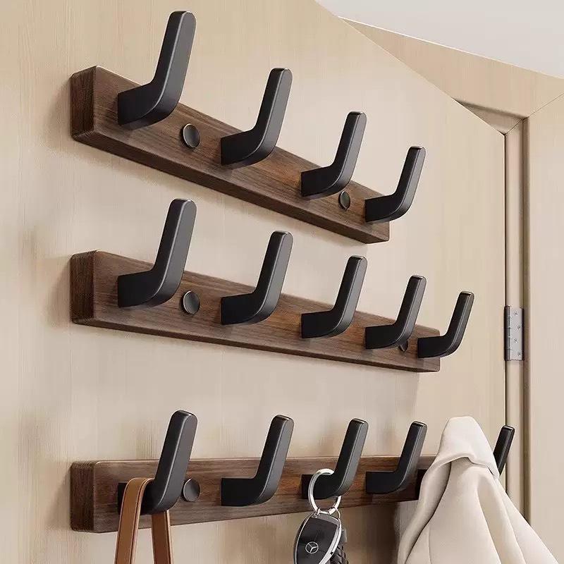 No-Drill Solid Wood Wall-Mounted Clothes and Hat Hook for Entrance or Hallway