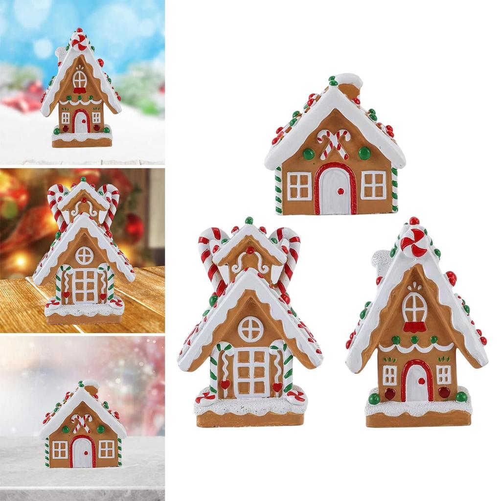 Christmas Gingerbread House Resin Figurine Table Centerpiece Hand Painted Tabletop Decoration for Office Holiday Shops Cafe