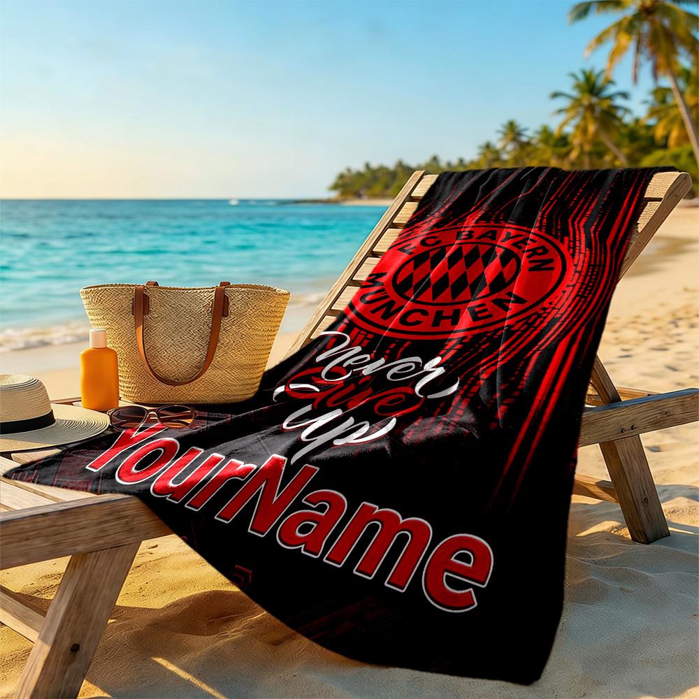 FC Bayern München Personalisierbares Namens-Strandtuch Superweiche Mikrofaser Schnelltrocknendes Gewebe Tragbar für Schwimmen Strand Camping Reisen Strandzubehör Fitnessstudio