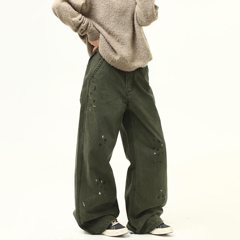 

Унисекс Ретро Потертые Брызги Свободные Рабочие Штаны – Регулируемые и Универсальные XL зелёный