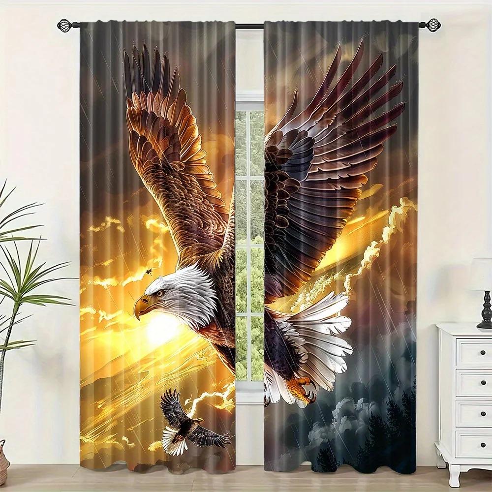 2pc Eagle Scratching Snake Mexican Flag Bohemian PatternCurtain Rod Pocket Mount Digital Printed Curtains 100 PolyesterMaterial