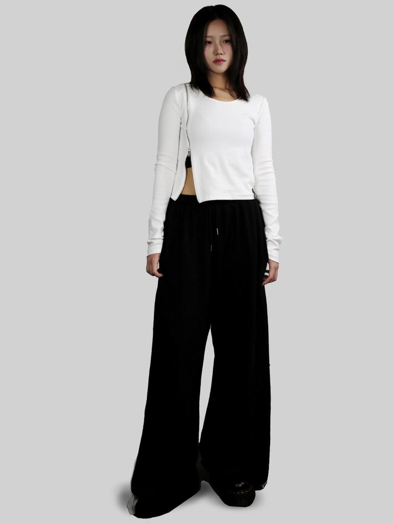 Digeunolusileu Zipper Side Slit Crop Long Sleeve Tee