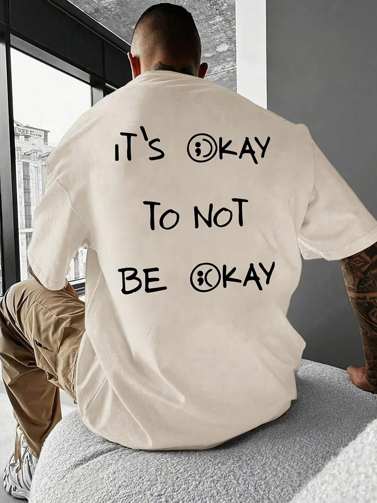 Men s Women Novelty I M FINE IT s OK Letter T Shirt Cotton Tee Streetwear Oversizde Summer Loose Top Short Sleeve Casual Trendy S разноцветный