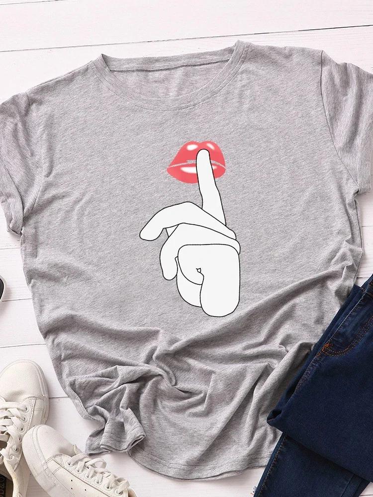 Zischen Zeichen Roter Lippenabdruck Damen T-Shirt Kurzarm O-Ausschnitt Locker Damen T-Shirt Damen T-Shirt Oberteile Kleidung Camisetas Mujer