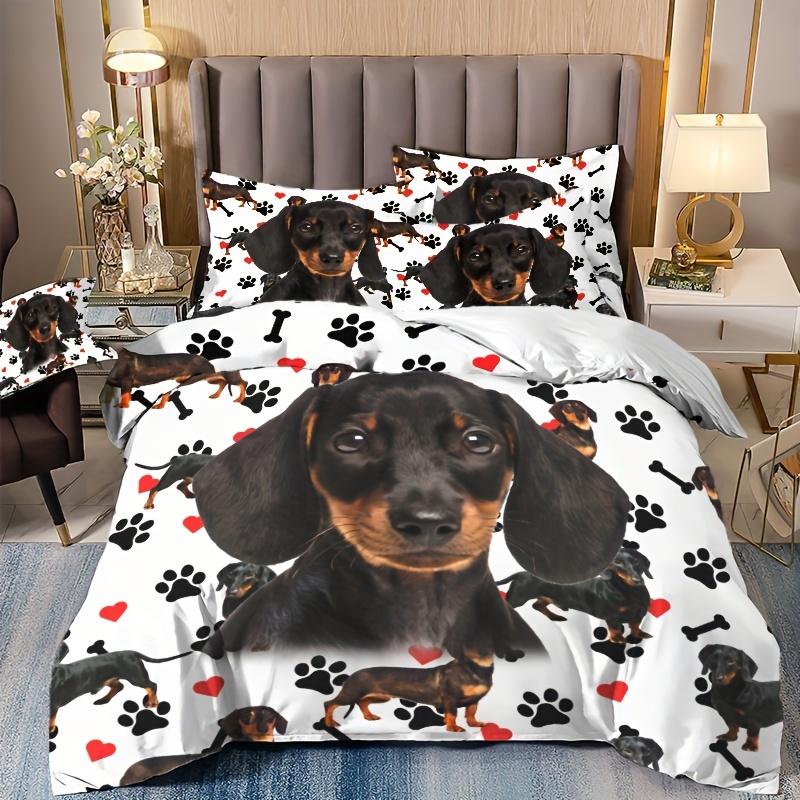 Cute Dachshund Dog Printed Duvet Cover Set - Bedroom & Guest Room Bedding Collection