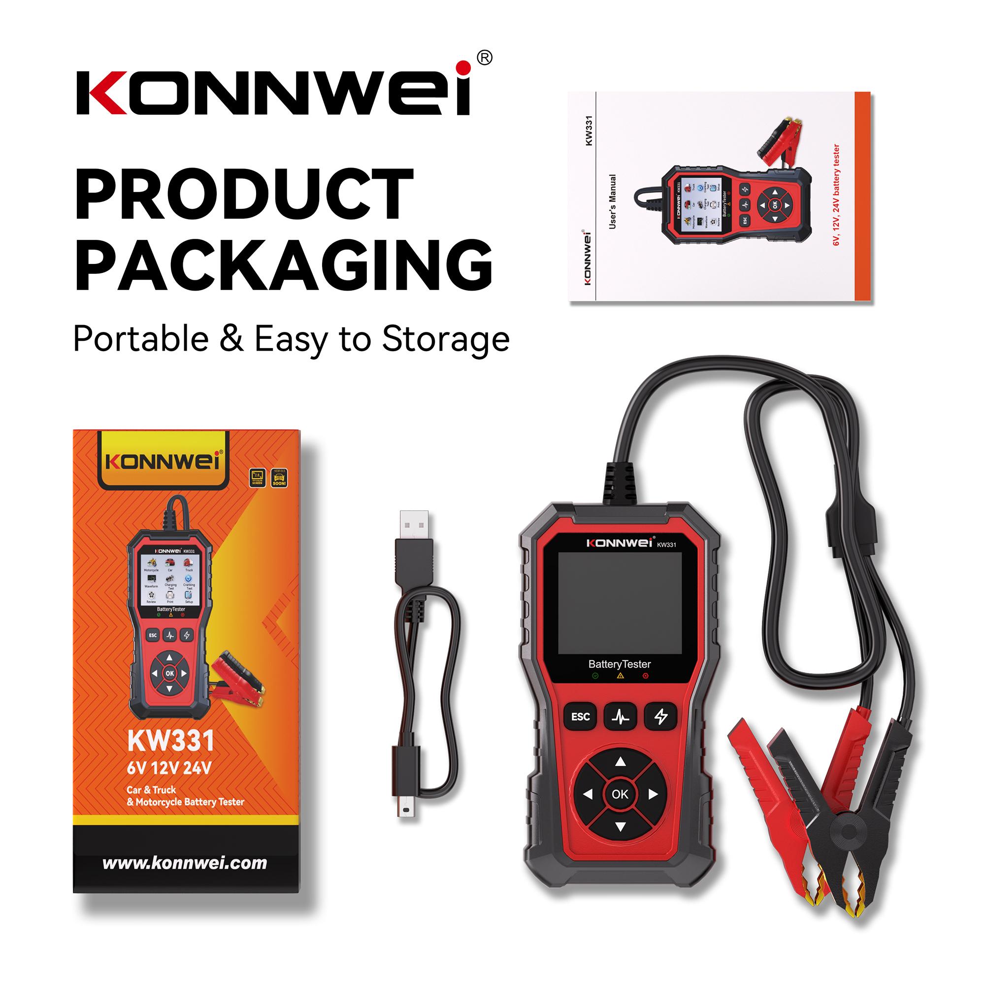 

2026 KONNWEI KW331 6V-24V Car Battery Tester Voltage Detector Auto Battery Analyzer with Cloud Data Print Fault Diagnostic Tool KW331