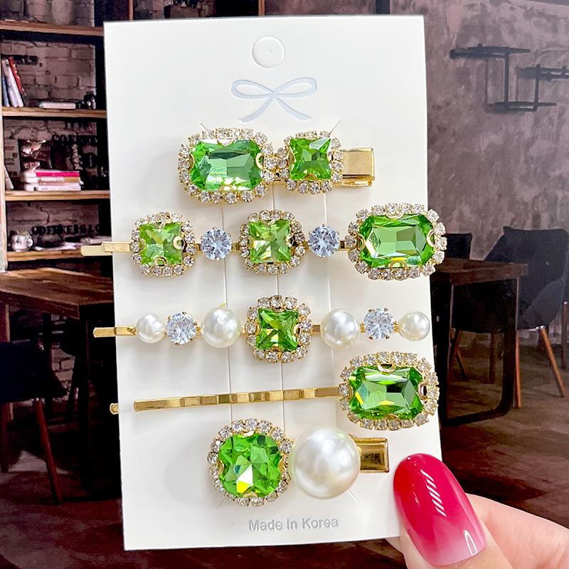 Fashion Shiny Luxury Full Crystal Pearl Women Barrettes Waterdrop Hair Clip Hairgrips Geometric Hair Accessories Korean Headwear