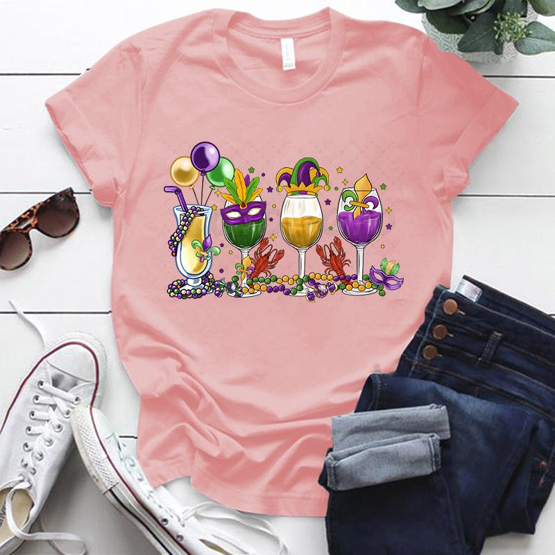Mardi Gras Drink Shirt for Women Fat Tuesday Wine Graphic Tee Mardi Gras Drinking Party Classic Tops Carnival Vintage T Shirts