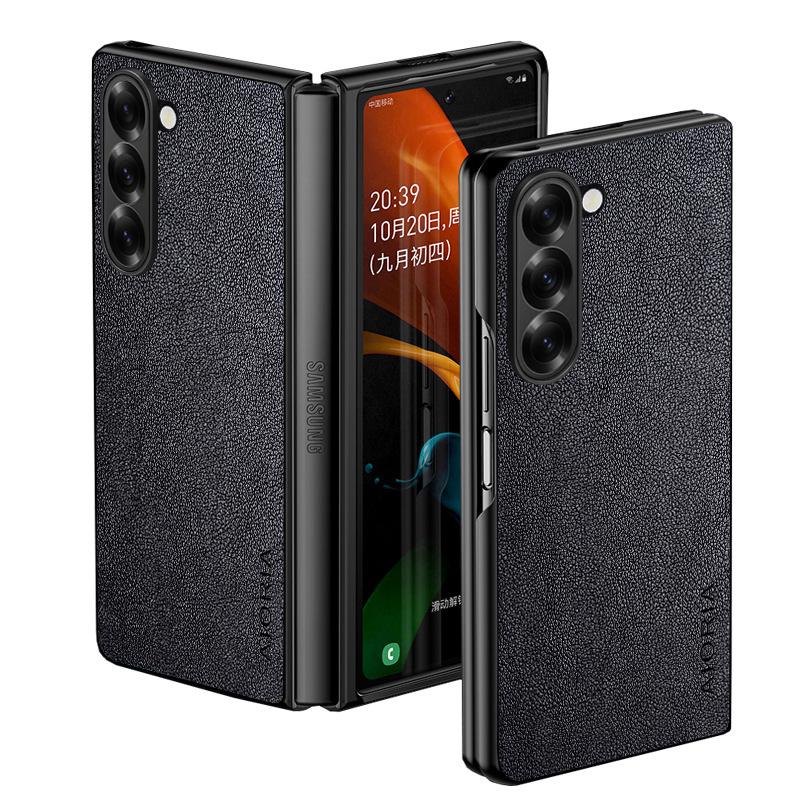Премиальный кожаный чехол для телефона Samsung Galaxy Z Fold 6 5 4 3 Funda Retro Business Style Solid color cover Z Fold 6 чёрный