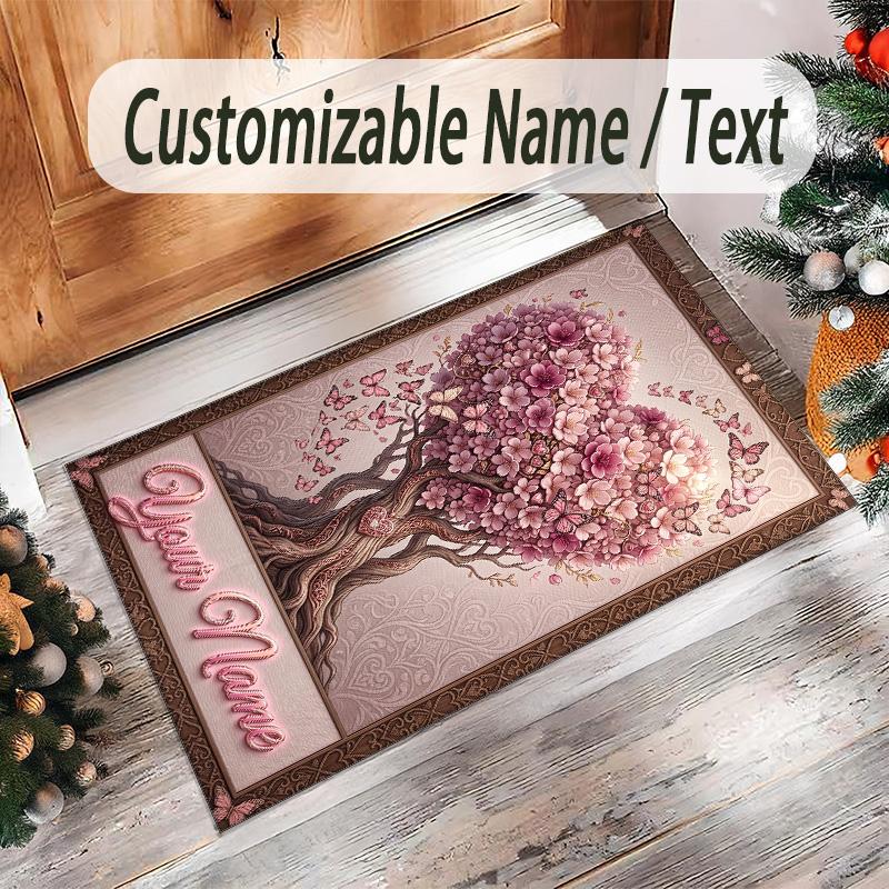 Valentine Love Theme Crystal Velvet Rug Personalized Custom Name Text Soft Floor Mat Home Decor